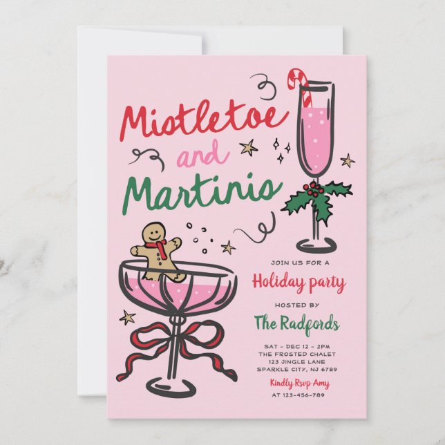 Invitation Fête De Noël Mistletoe Et Martinis (Devant)