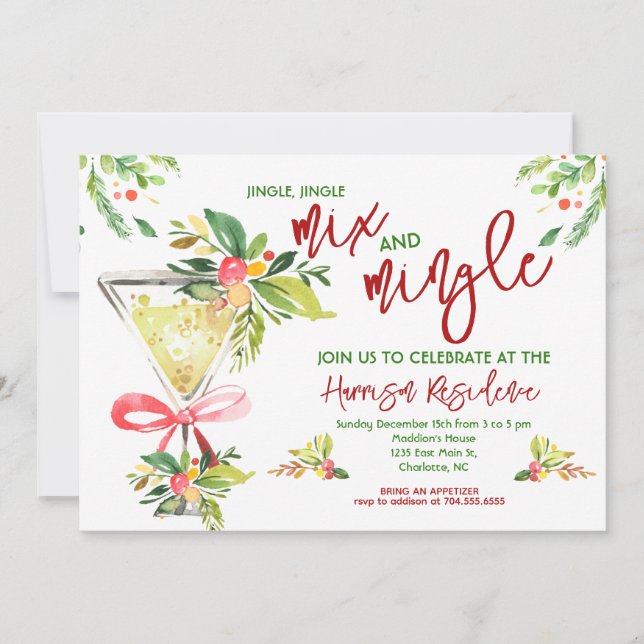 Invitation Fête de Noël Mix and Mingle, Cocktail Noël (Devant)