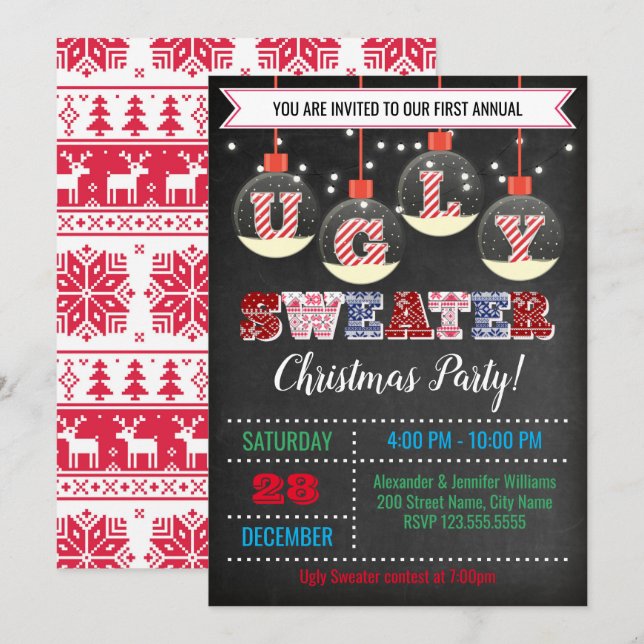 Invitation Fête de Noël moche (Devant / Derrière)
