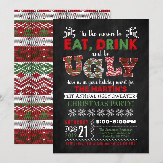 Invitation Fête de Noël moche (Devant / Derrière)