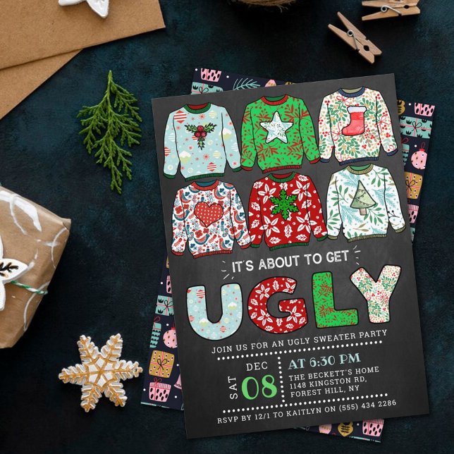 Invitation Fête de Noël moche Sweat Chalkboard (Créateur téléchargé)