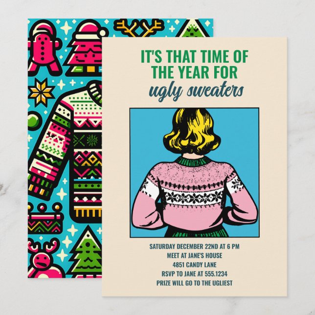 Invitation Fête de Noël moche Sweat Fête Pop Art (Devant / Derrière)