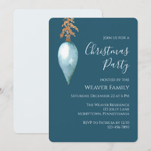 Invitation Fête de Noël moderne Bauble en aquarelle bleue