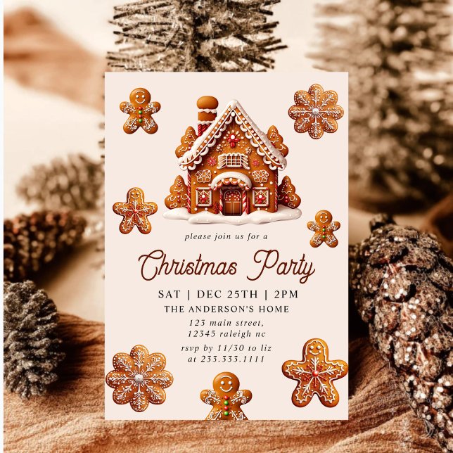 Invitation Fête de Noël Moderne de Maison en Pain d'Épices (Créateur téléchargé)