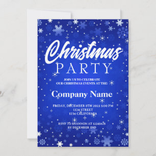 Invitation Fête de Noël moderne flocon de neige bleu blanc