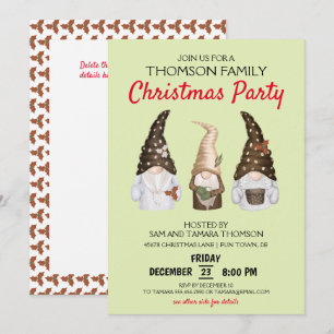 Invitation Fête de Noël moderne Gnomes Vert Festive