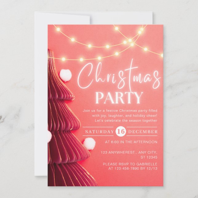 Invitation Fête de Noël moderne Neon Pink (Devant)