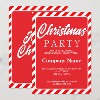 Invitation Fête de Noël moderne rayée rouge et blanche