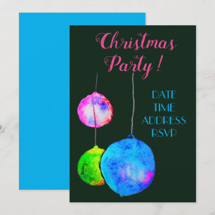 Invitation Fête de Noël moderne rose et bleu baubles