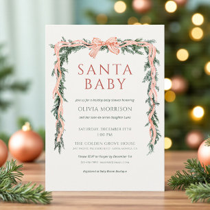 Invitation Fête de Noël moderne Santa Baby Aquarelle Baby Sho