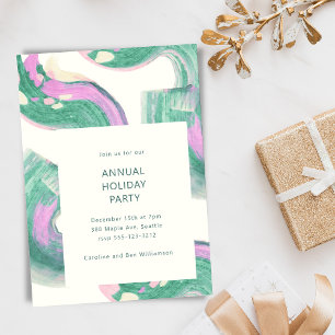 Invitation Fête de Noël Moderne Verte Abstraite