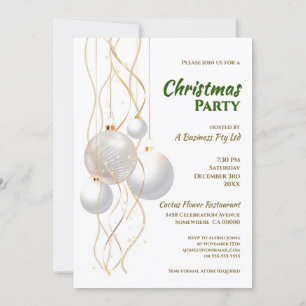 Invitation Fête de Noël moderne verte, blanche et or