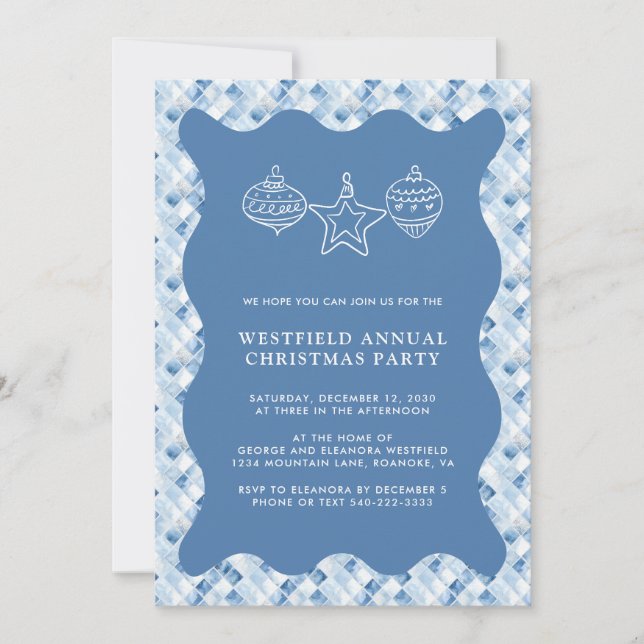 Invitation Fête de Noël Motif Dusty Blue Check (Devant)