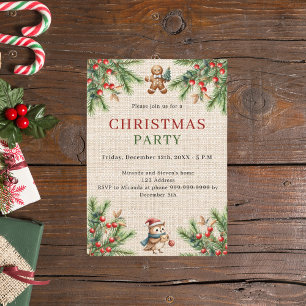 Invitation Fête de Noël naturelle en pin de rose beige