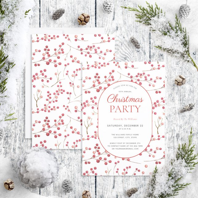 Invitation Fête de Noël naturelle moderne Red Berry (Créateur téléchargé)