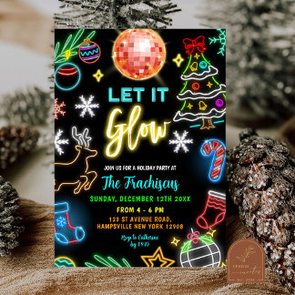 Invitation Fête de Noël Neon Let It Glow