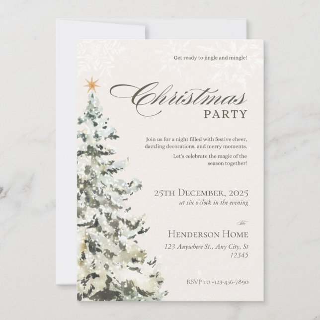 Invitation Fête de Noël neutre beige et verte (Devant)