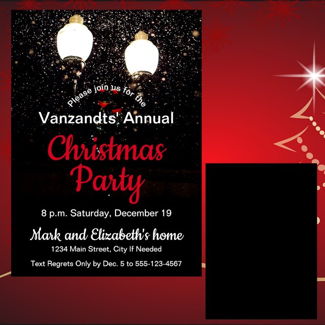 Invitation Fête de Noël Noir Blanc Rouge Rouge (Créateur téléchargé)
