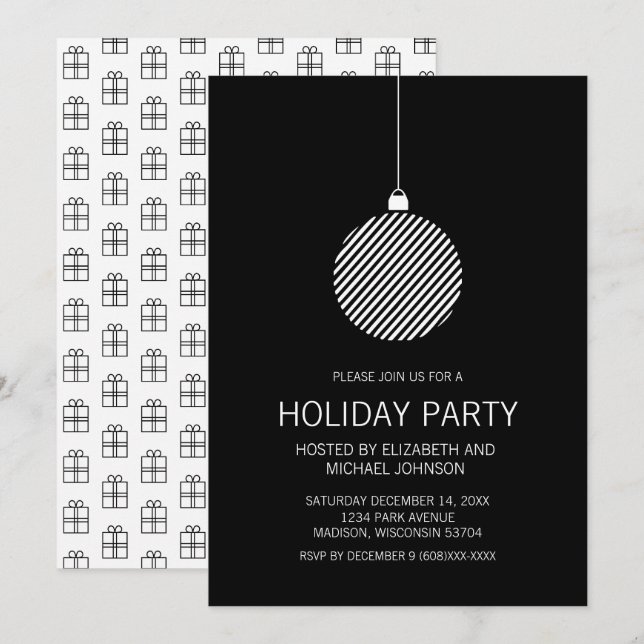 Invitation Fête de Noël noir et blanc (Devant / Derrière)