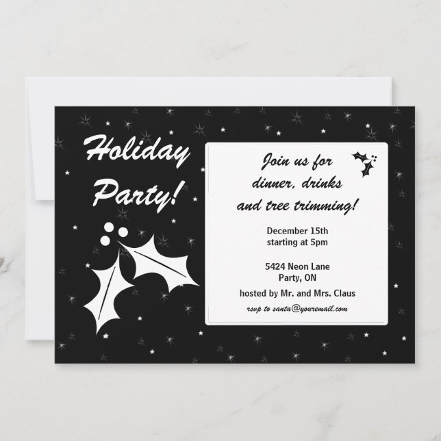 Invitation Fête de Noël noir et blanc (Devant)