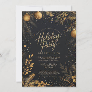 Invitation Fête de Noël Noir Et Or Élégante