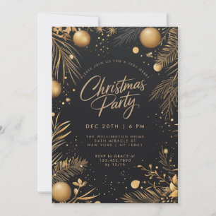 Invitation Fête de Noël Noir Et Or Élégante