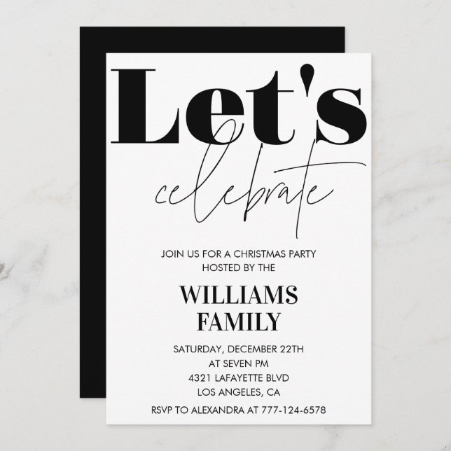 Invitation Fête de Noël Noir Fêtons Noël (Devant / Derrière)
