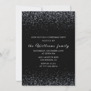 Invitation Fête de Noël noire  Paillettes argentées