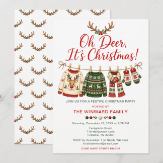 Invitation Fête de Noël Oh Cerf Pull Moche
