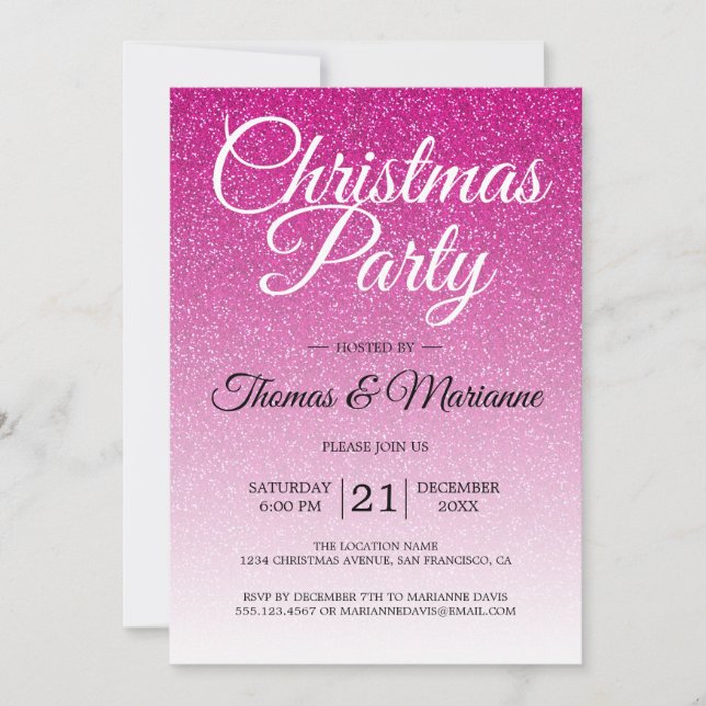Invitation Fête de Noël Ombre de Parties scintillant rose lux (Devant)