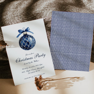 Invitation Fête de Noël Ornement Bleu Traditionnel