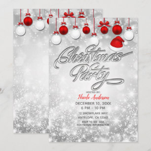 Invitation Fête de Noël Ornements blancs rouges d'hiver