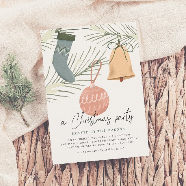 Invitation Fête de Noël | Ornements modernes Fête de Vacances (Créateur téléchargé)