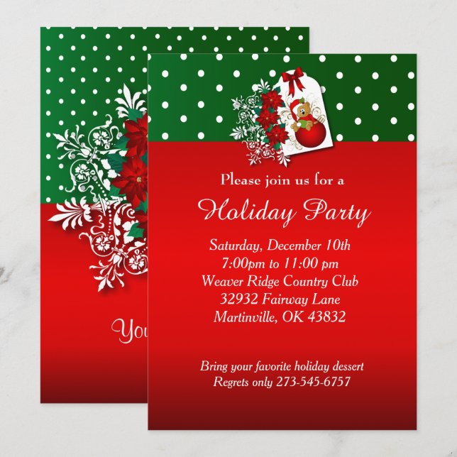 Invitation Fête de Noël Ours (Devant / Derrière)