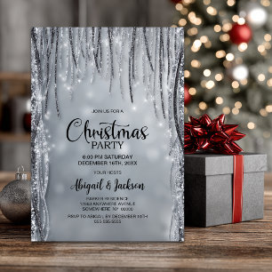 Invitation Fête de Noël Paillettes Noires et Argentées