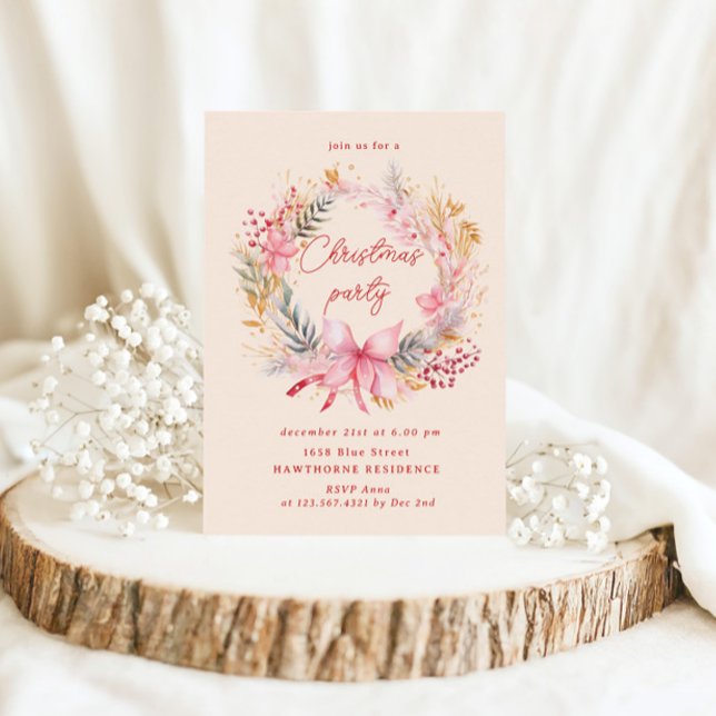 Invitation Fête de Noël Pastel Blush Wreath (Créateur téléchargé)