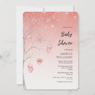 Invitation Fête de Noël Pastel Rouge Hiver Arbre Baby Shower