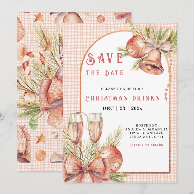 Invitation Fête de Noël personnalisée Enregistrer la date (Devant / Derrière)
