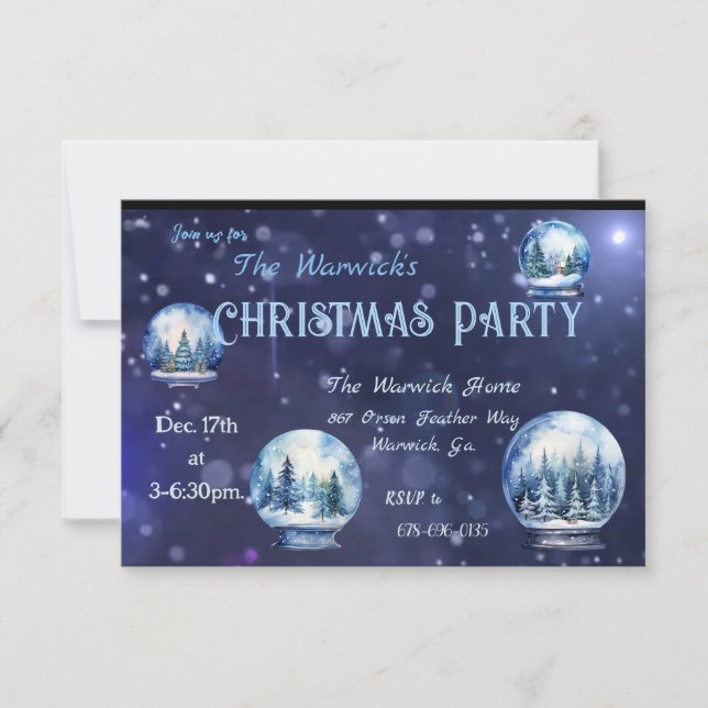 Invitation Fête de Noël personnalisée sous globe neigeux à l' (Devant)