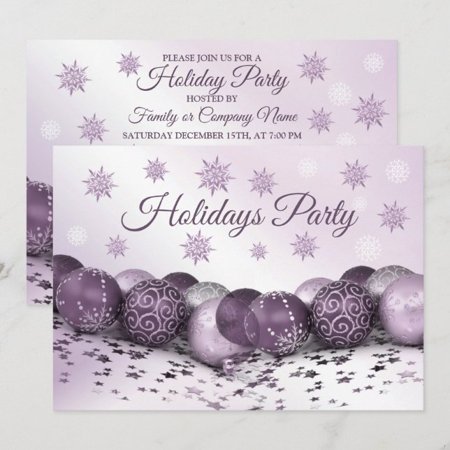Invitation Fête de Noël Pink Purple Orament Snowflakes (Devant / Derrière)