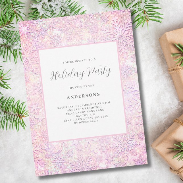 Invitation Fête de Noël Pink Snowflon (Créateur téléchargé)