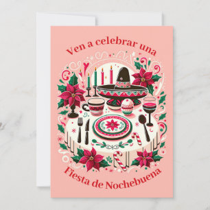 Invitation Fête de Noël Poinsettia espagnol