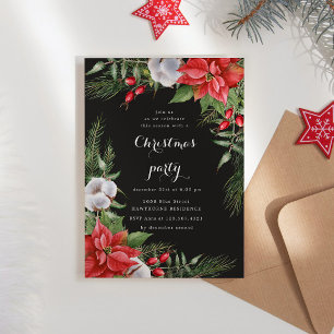 Invitation Fête de Noël Poinsettia Verdure