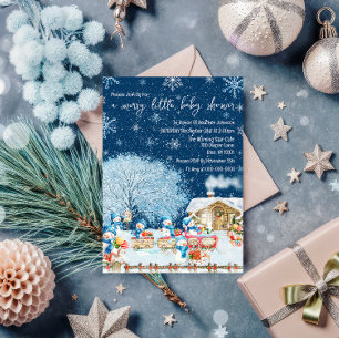 Invitation Fête de Noël pour bébé avec bonhommes de neige