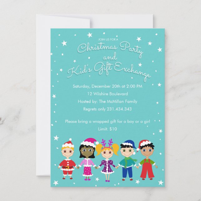Invitation Fête de Noël pour enfants et échange de cadeaux po (Devant)