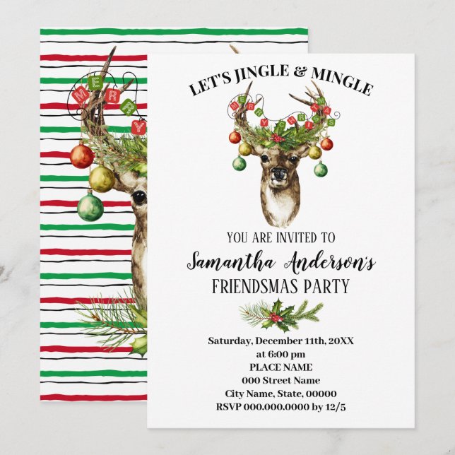 Invitation Fête de Noël pour les amis de Jingle et Mingle (Devant / Derrière)