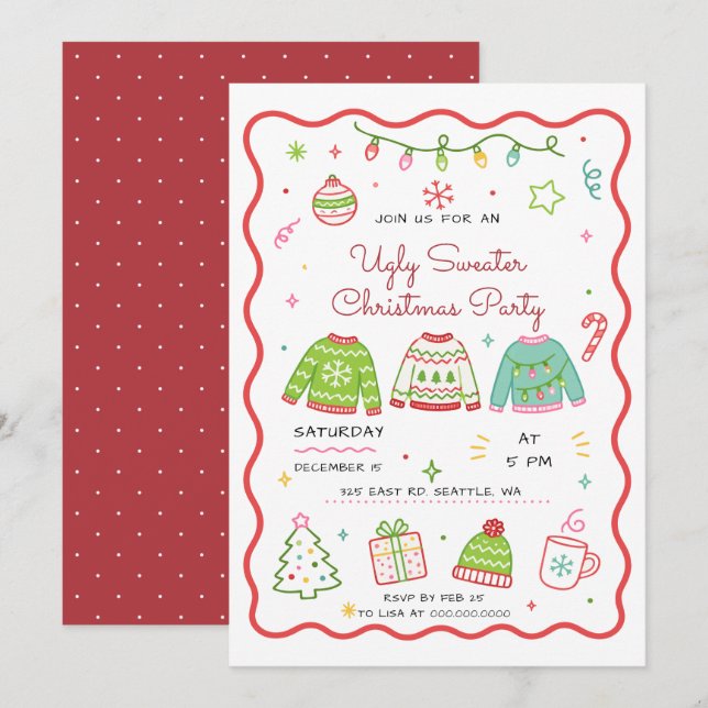 Invitation Fête de Noël Pull de Noël Moche (Devant / Derrière)