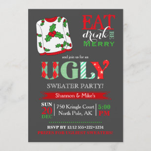 Invitation Fête de Noël Pull Ugly Tableau Noir