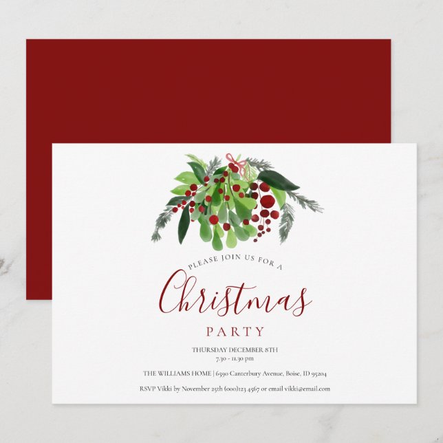 Invitation Fête de Noël Red Berries  (Devant / Derrière)