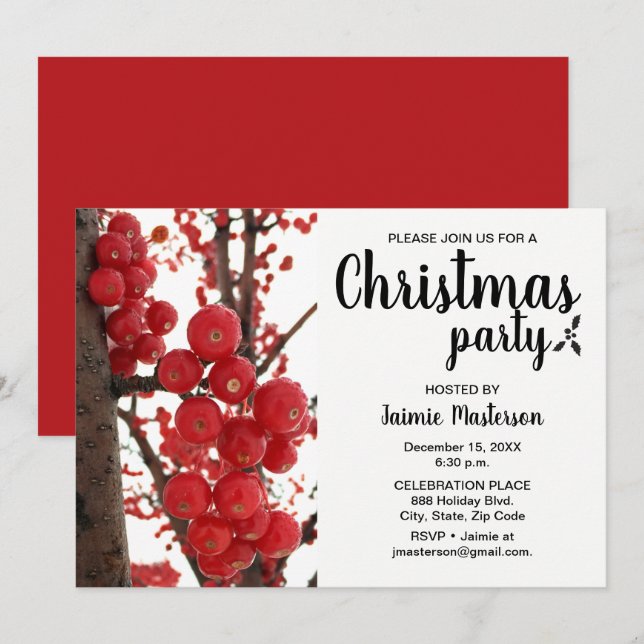 Invitation Fête de Noël Red Berry moderne (Devant / Derrière)